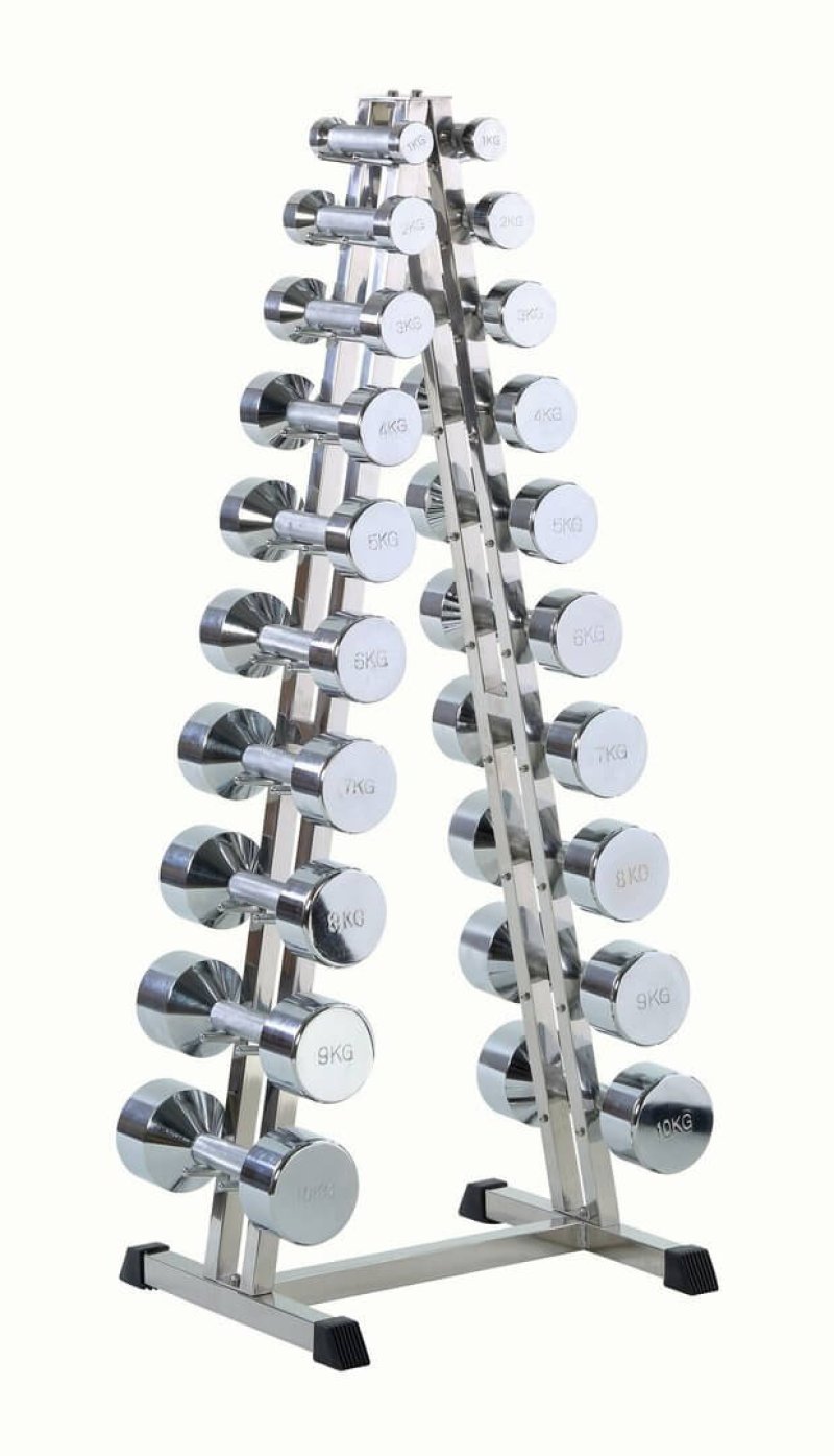 Shelf for chrome dumbbells made of stainless steelsuitable for 10 pairs